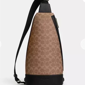 Coach Signature Canvas Sling Pack in Tan and Black